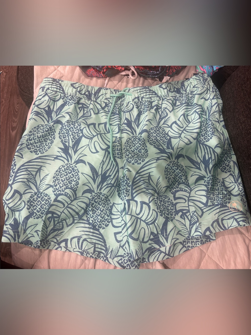 Trinity Light Mint Swim Trunks with Navy Pineapple Print